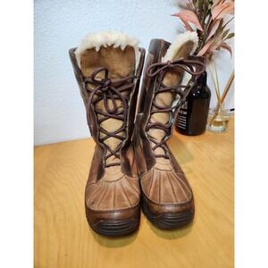 UGG Mixon Waterproof Shearling Winter Snow Boots‎ Brown Leather Women's 8